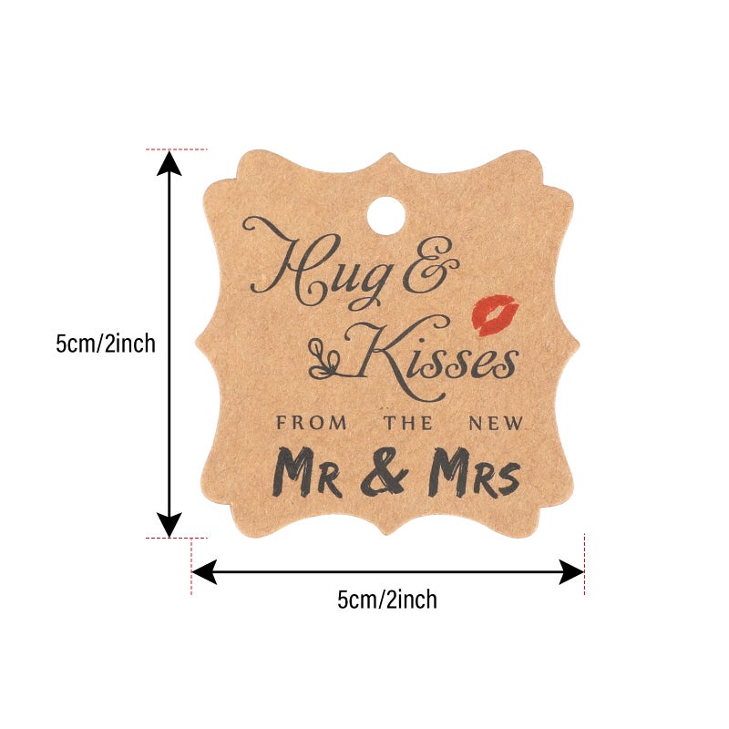 G2PLUS Wedding Favors Tags, 100PCS Hugs and Kisses from The New Mr & Mrs Tags, 2x2 in Kraft Paper Gift Tag with String for Gift Wrapping, Wedding, Bridal Shower, Anniversary Party Favor - Image 2